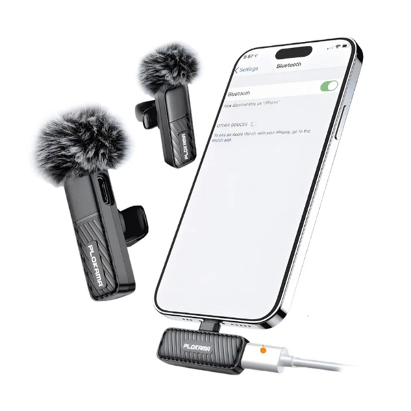 PLOKAMA VM-20 Wireless Clip-On Lavalier Microphone, Plug and Play, Dual Type-C and Lightning Microphones