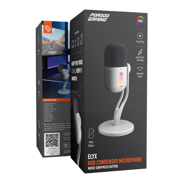 Porodo Elyx Gaming Condenser Microphone, USB-C Dynamic Microphone for Podcast Recording, PDX5MK06