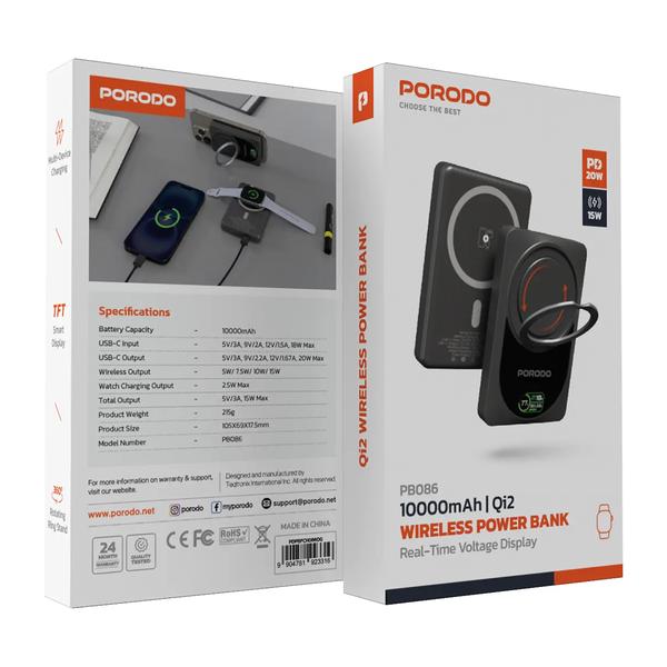 Porodo 10000mAh Qi2 Wireless Power Bank, PDPBFCH086DG, PB086