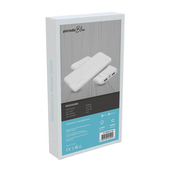 Porodo Blue 10000mAh Slim Power Bank Dual USB-A Output