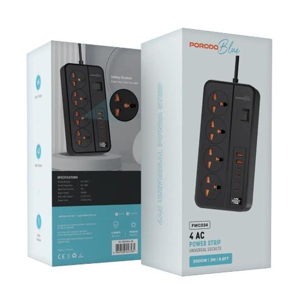 Porodo Blue 4 AC Power Strip PB-FWCH034-BK