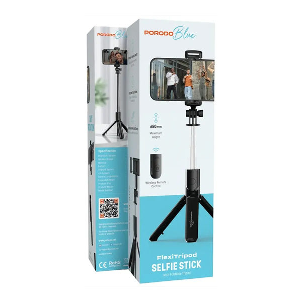 Porodo Blue FlexiTripod Selfie Stick with Foldable Tripod