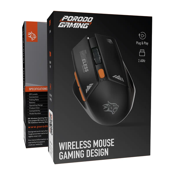 Porodo Gaming Wireless Mouse Gaming 1600 DPI, PDX323BK