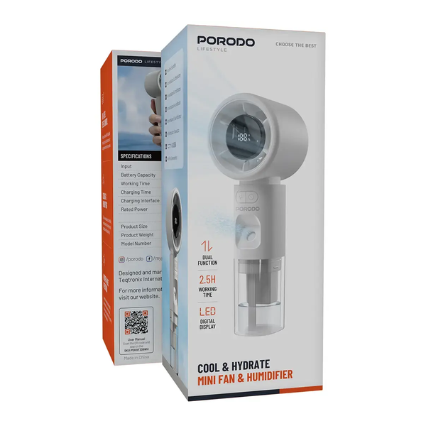 Porodo Lifestyle Cool & Hydrate Mini Fan & Humidifier