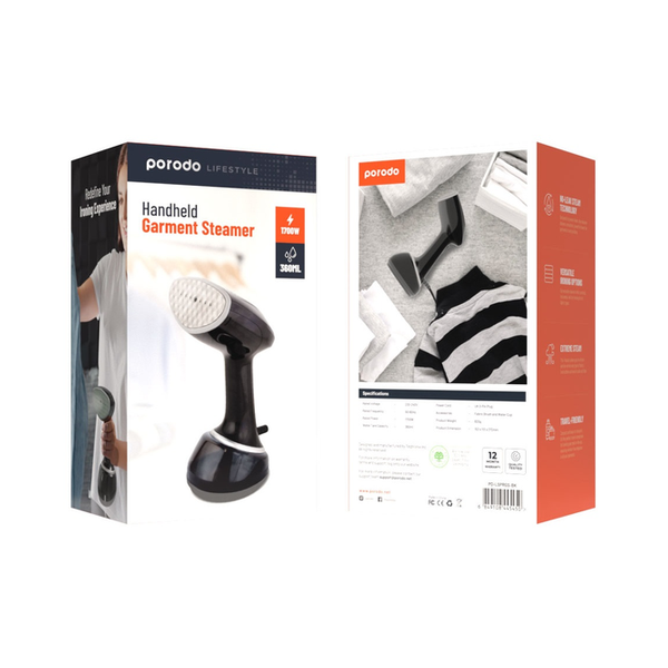 Porodo Lifestyle Handheld Garment Steamer, 1700W, 360mL, PDLSPRGSBK