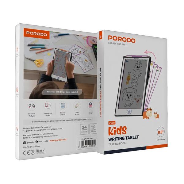 Porodo Kids Writing Tablet, Tracing Book, 8.5" Screen, No Harm to Eyes, Transparent Screen, Erasing Button, Easy Writing, Screen Lock, PD-LFST082