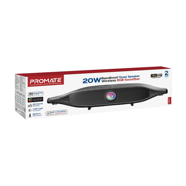 Promate DELTA-X 20W BassBoost™ Quad Speaker Wireless RGB Soundbar