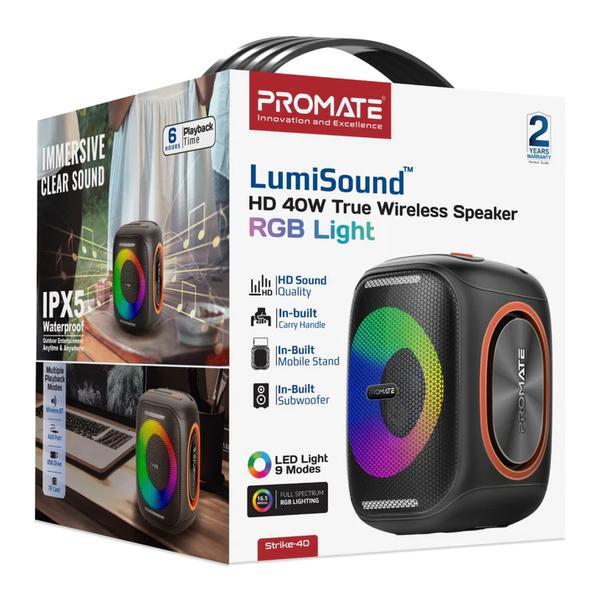 Promate STRIKE-40 LumiSound HD 40W True Wireless Speaker with RGB Light