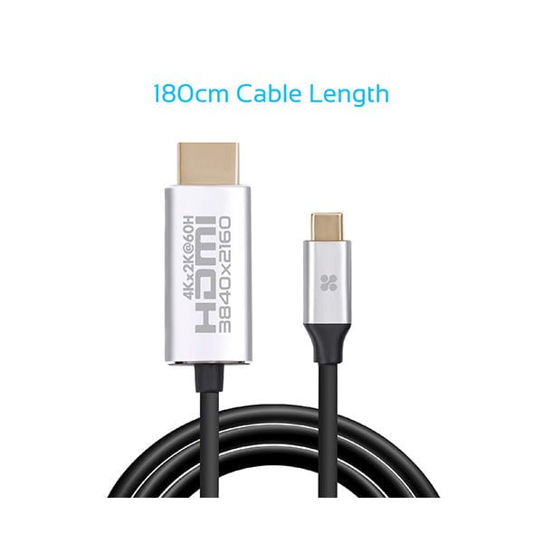 Promate, HDLINK-60H USB-C to HDMI Cable, Premium USB Type-C to 4K 60Hz HDMI Cable Adapter (Thunderbolt 3 Compatible) with UHD Support and 1.8m Cable