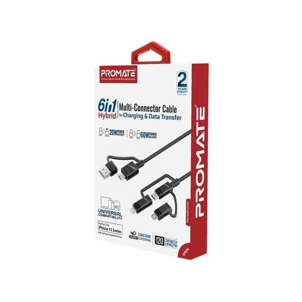 Promate PentaPower 6-in-1 Hybrid Multi-Connector cable for Charging & Data Transfer