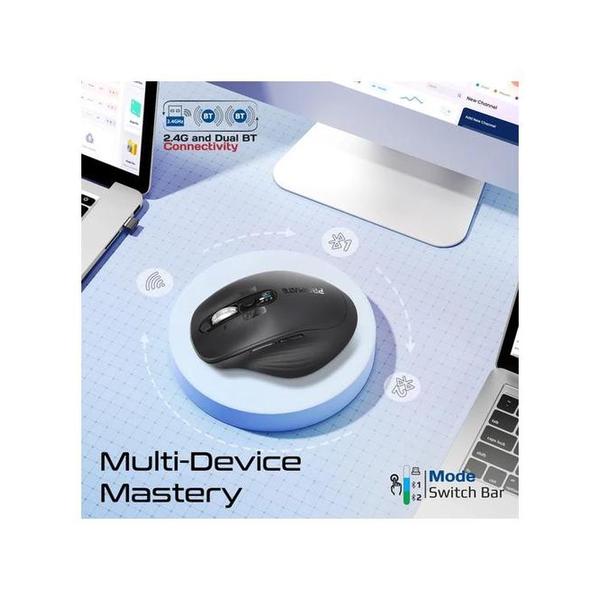 Promate SamoTri Tri-Connect Wireless Mouse with Rechargeable Battery, 2.4G and Dual BT Connectivity