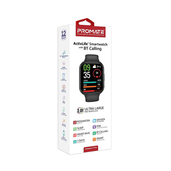 Promate, XWATCH-TF2, 2.0" ActivLife Smartwatch with BT Calling
