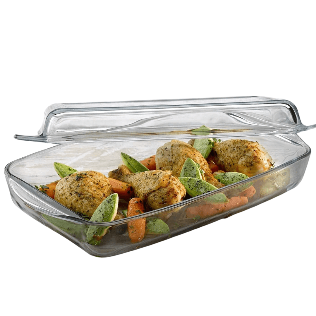 Rectangular Casserole with lid Heat Resistant Oven Microwave Safe Borosilicate Glass 2L