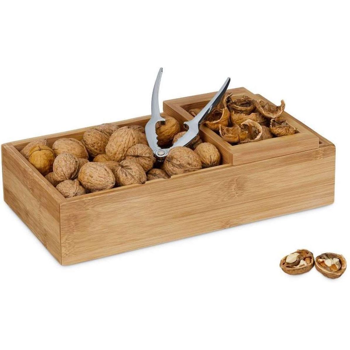 Relaxdays Bamboo Nut Bowl Set with Nutcracker – 3 Piece Set