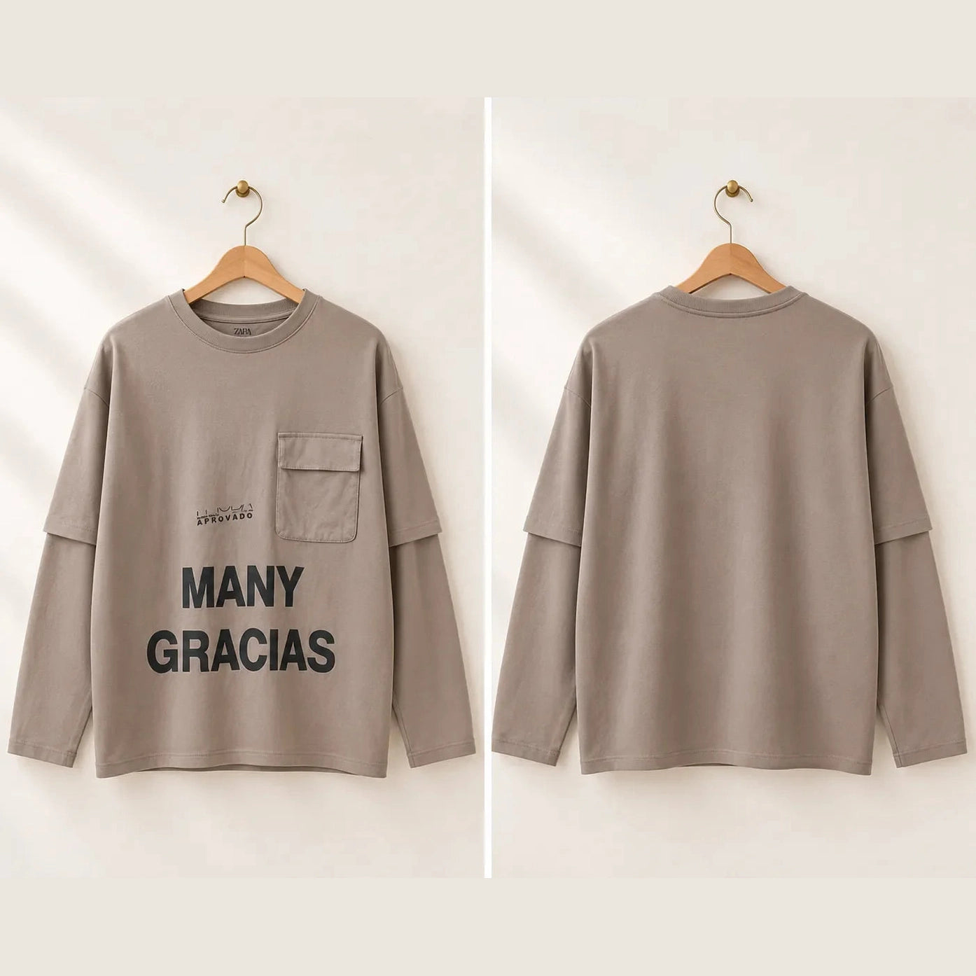 Zara Boy's Beige Front Print With Chest Pocket Long Sleeve Blouse | Zara In Lebanon
