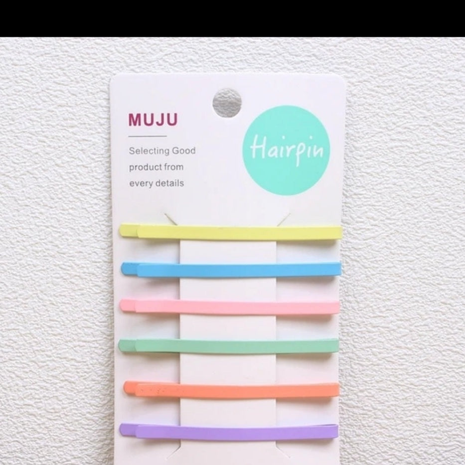 6-Piece Set Metal Rectangle Hairpins Candy-Colored One-Line Hair Clips for Children Sweet MUJU Hair Accessories for Girls