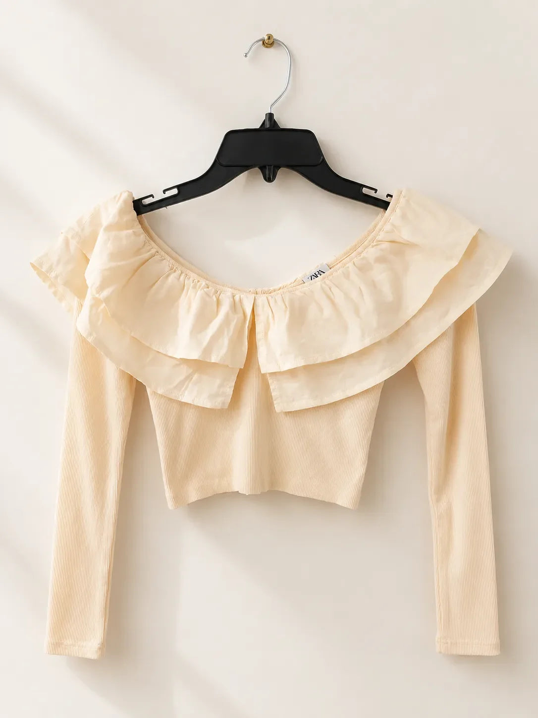 Zara Girl's Cream Collar Knit Long Sleeve Cropped Blouse | Zara In Lebanon
