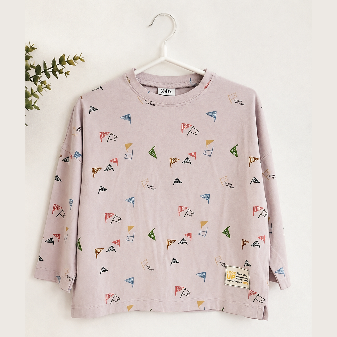 Zara Boy's Beige Flags Printed Long Sleeve Blouse | Zara In Lebanon