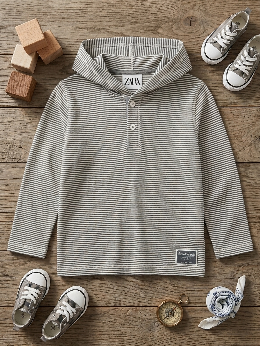 Zara Boy's Cream & Gray Striped Long Sleeve Hooded Blouse | Zara In Lebanon