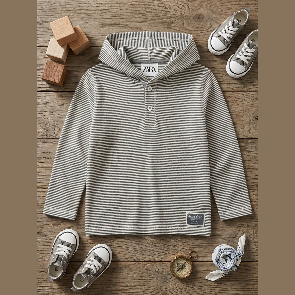 Zara Boy's Cream & Gray Striped Long Sleeve Hooded Blouse | Zara In Lebanon