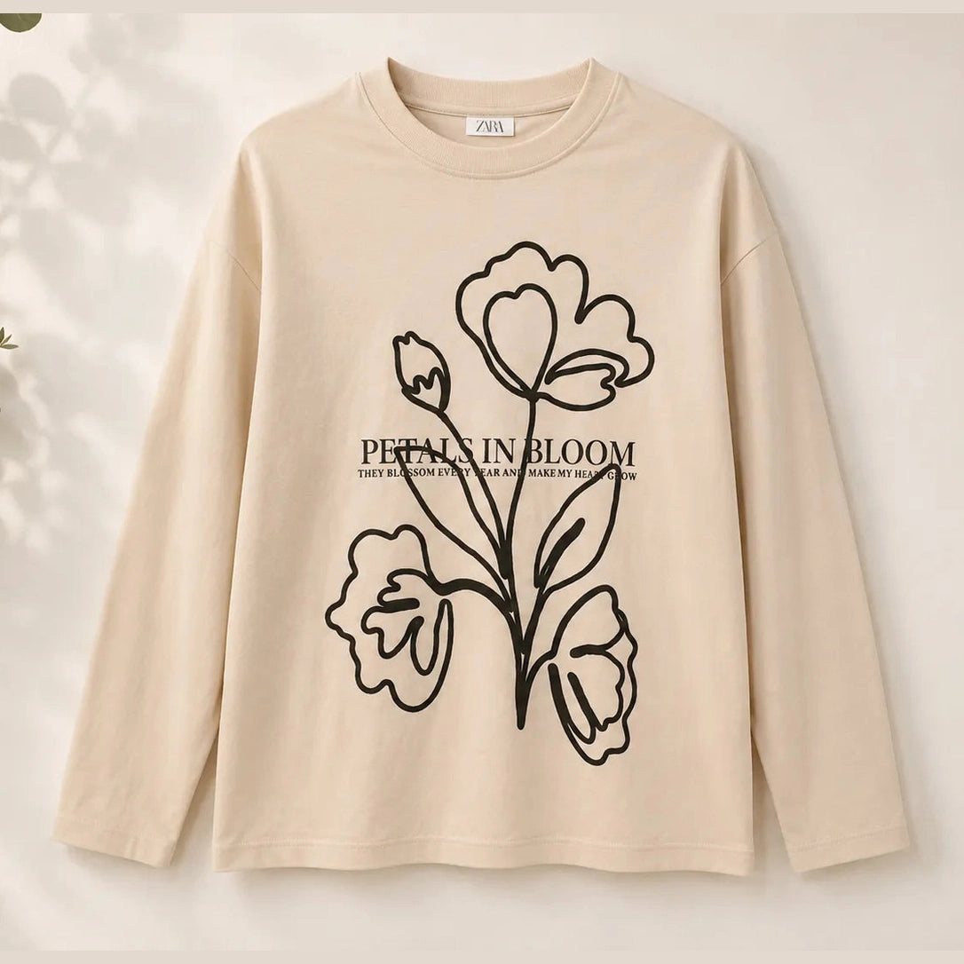 Zara Girl's Beige Front Embroidered Long Sleeve Blouse | Zara In Lebanon