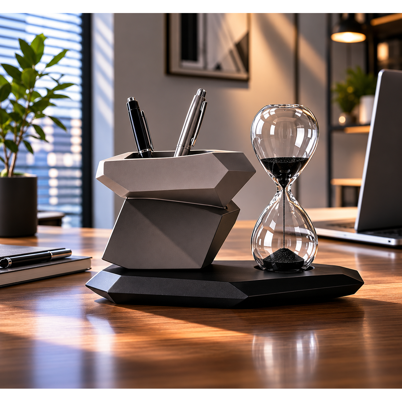 RESIN PEN HOLDER WITH HOURGLASS