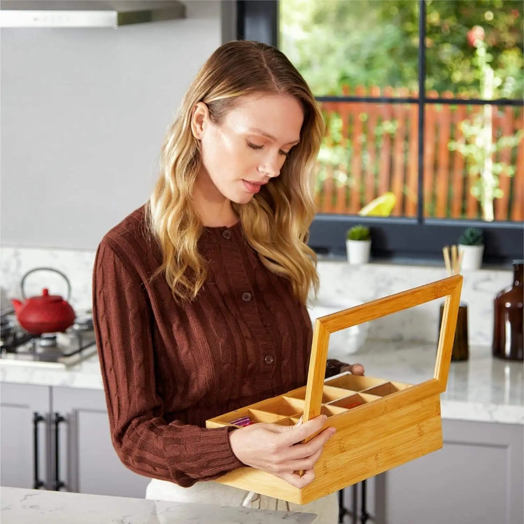 BAMBOO TEA BOX WITH 8 SECTIONS