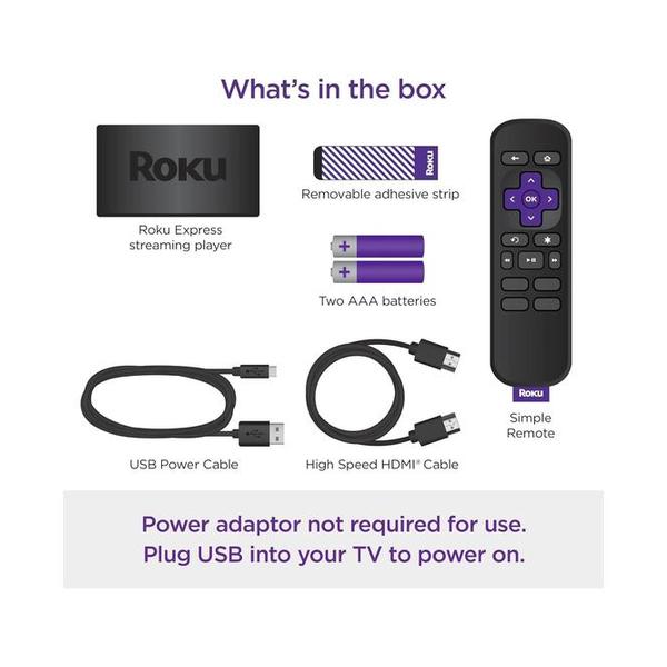 Roku Express (New) HD Streaming Device, with High-Speed HDMI Cable and Simple Remote (no TV Controls), Guided Setup, and Fast Wi-Fi, with MTC HDMI Cable and USB Extension Cord