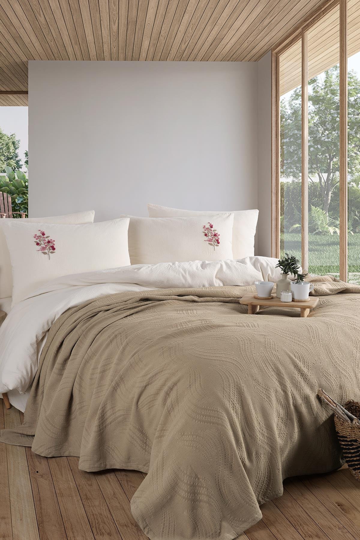 Royal Crest Double Duvet Cover Set - Dark Beige