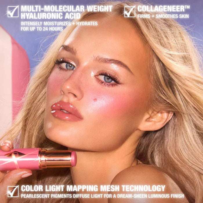 Charlotte Tilbury Unreal Lip + Cheek Glow Blush Stick with Hyaluronic Acid-Rosy Glow - warm rosy pinkNew