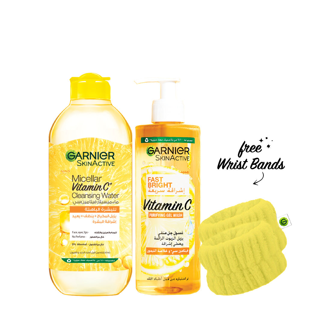 '-15% FREE Wrist Band Garnier 400mL Vitamin C Micellar Water + Vitamin C Gel Wash - Medaid International
