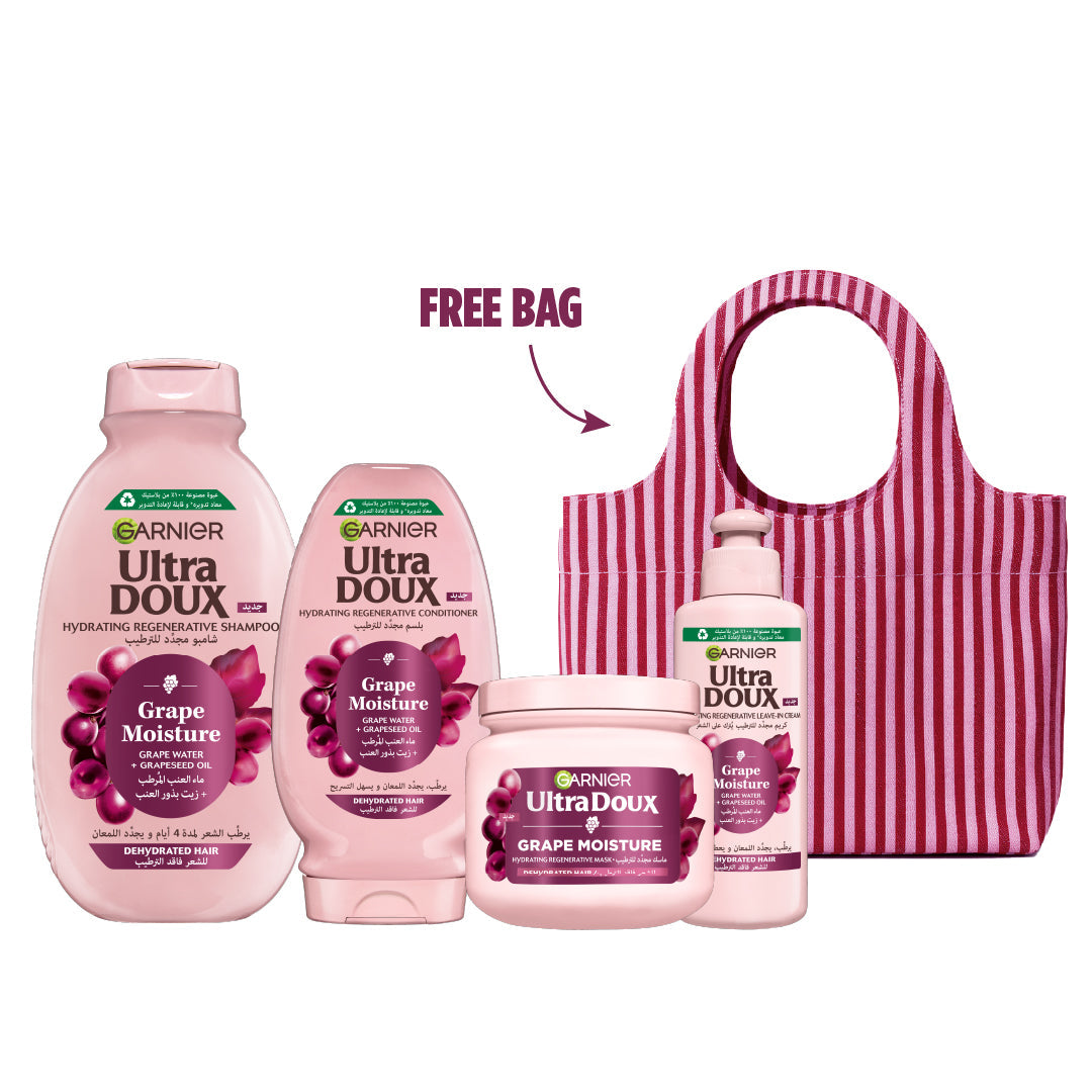 Garnier Ultra Doux Grape Moisture Range Bundle + Free Striped Pouch