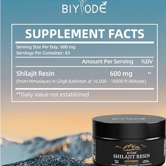 BIYODE Pure Himalayan Shilajit Resin – 600mg | 83-100 Servings | Rich in Fulvic Acid & 85+ Minerals