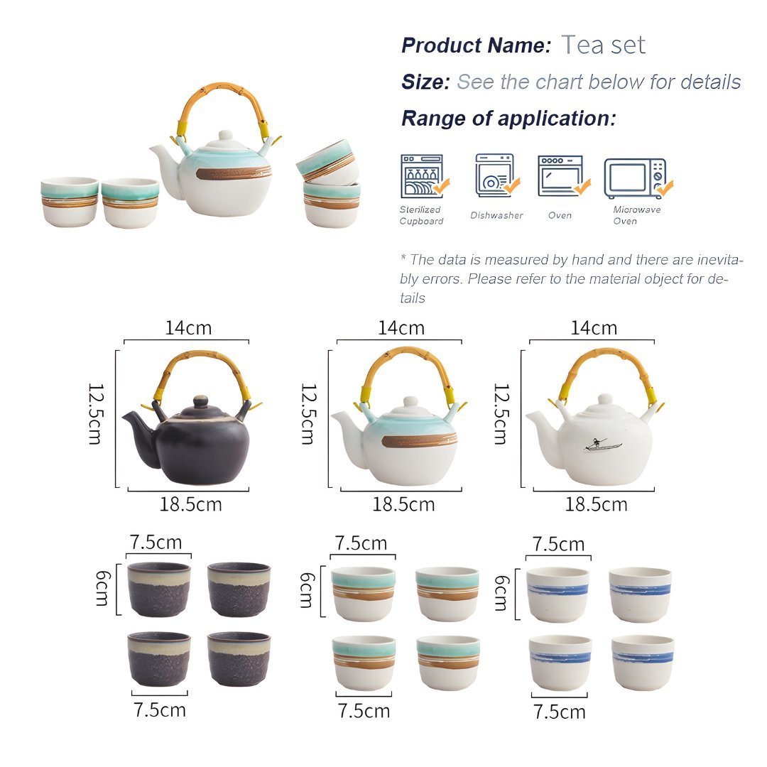 Ceramic Tea Pot Set 800ML White & Blue