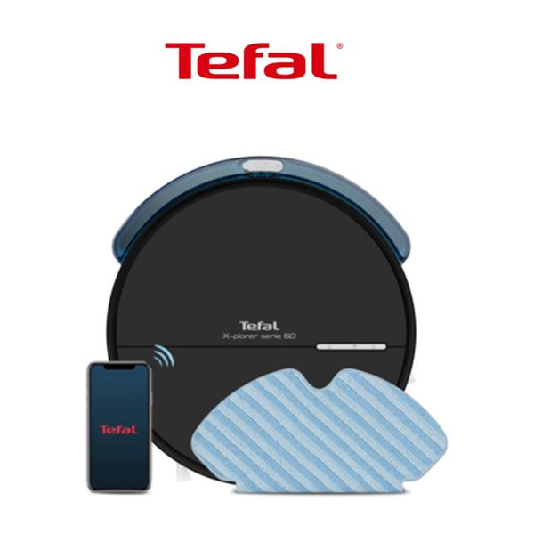 TEFAL Robot Vacuum Cleaner X-Plorer Series 60 Smart Navigation Ultra Thin and Compact 4 in 1 Cleaning Action Aqua Force Mop WiFi and Voice Assistant Compatible RG7445
