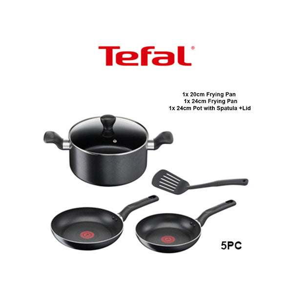 TEFAL Super Cook 5 Pcs Set Stewpot 24cm, Frypans 20/24cm, Slotted Spatula