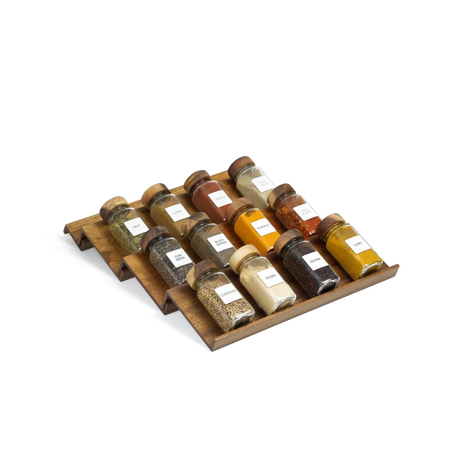 Walnut Spice Tiered Organizer W/ Acacia Spice Jar Shaker Set