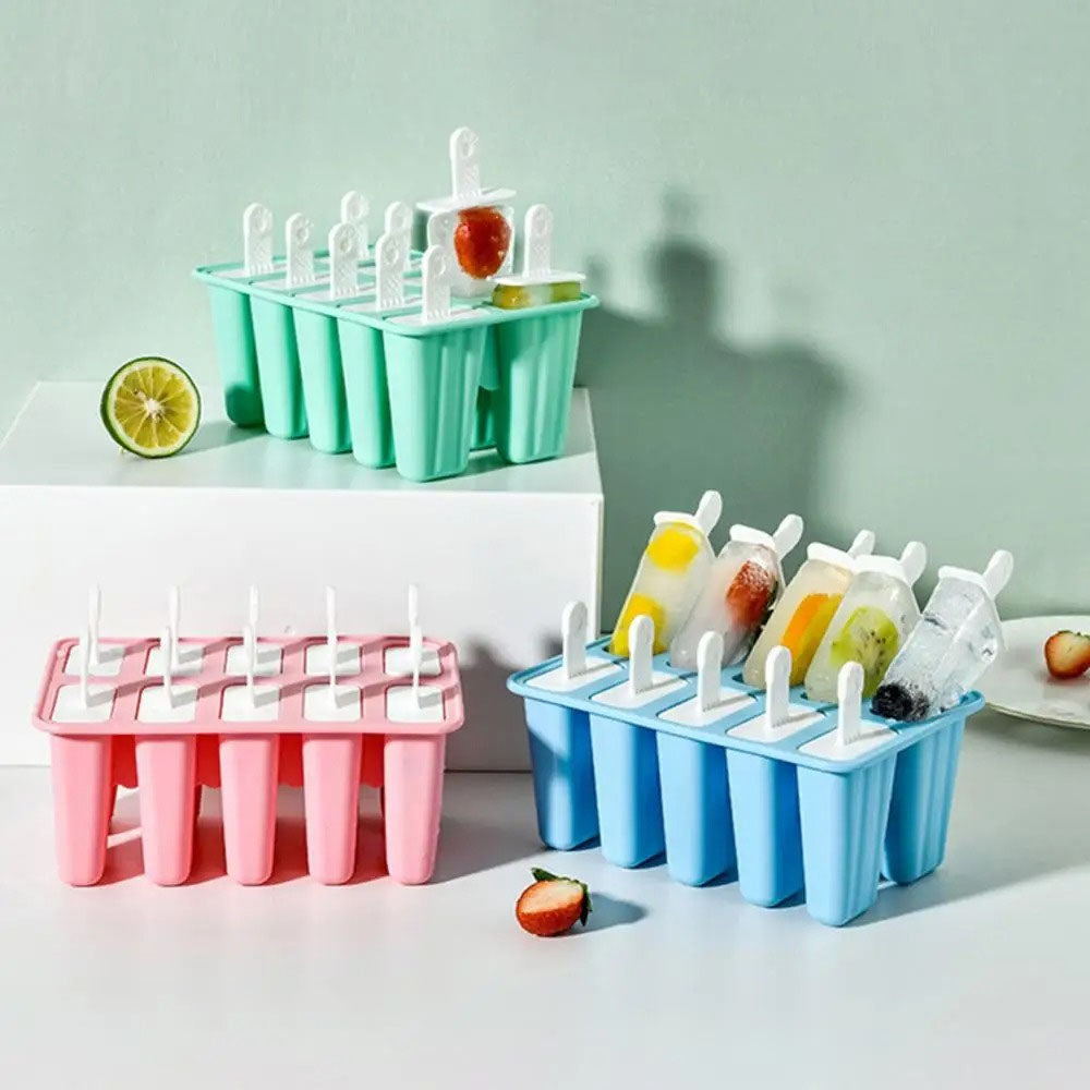 (Net) Non-leakable 10 Holes Fruit Milk Ice Lolly Mold Kitchen Supplies