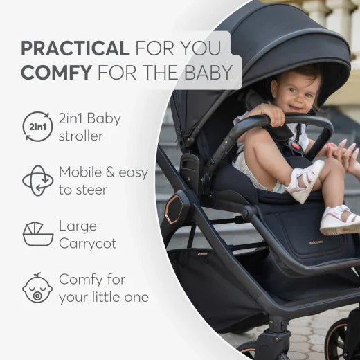 Kikkaboo - Stroller 2in1 Travel System - with carrycot Tiffany - Dark Grey - 2024