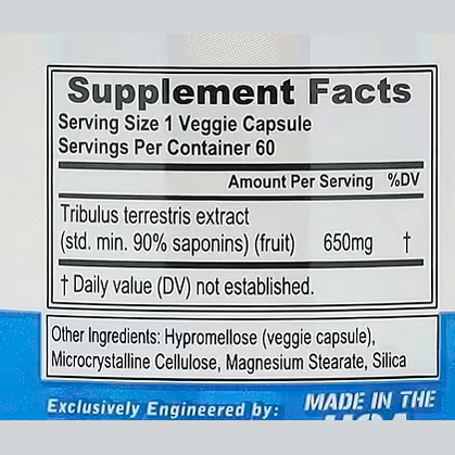 EVLution Nutrition 100% Tribulus 650 mg 60 Veggie Capsules