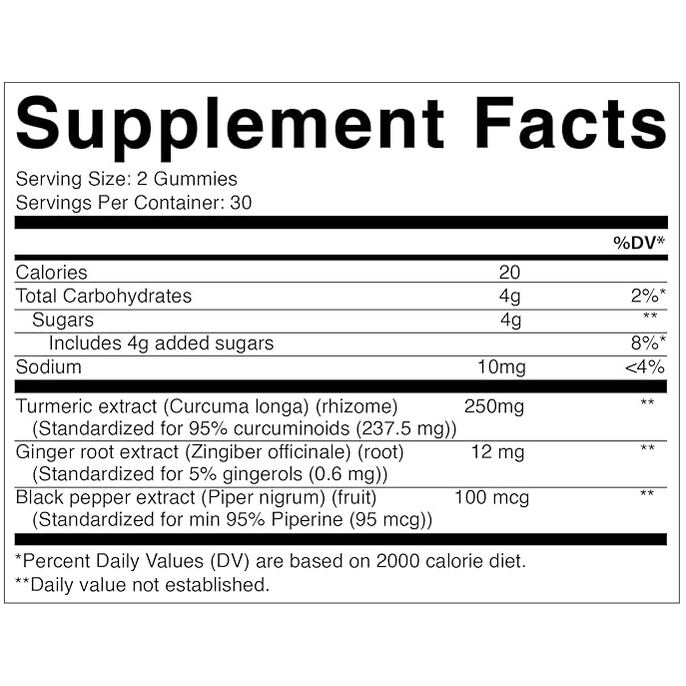 Vitamatic Vegan Turmeric Gummies – Natural Peach, 250 mg, 60 Gummies | Anti-Inflammatory, Joint & Immune Support