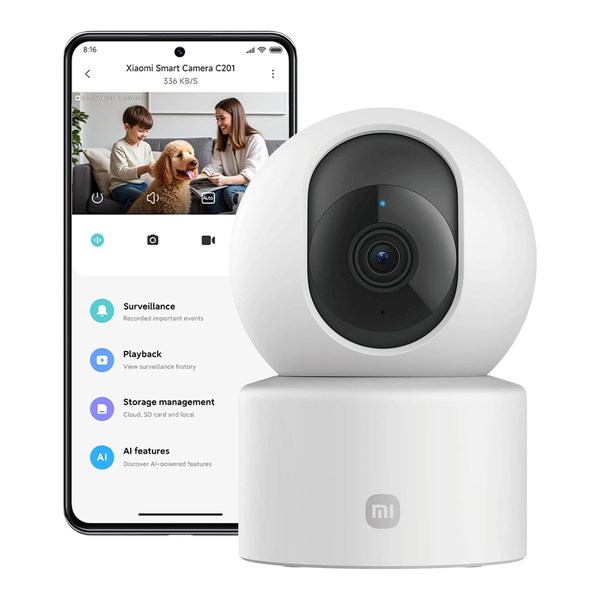 XIAOMI Smart Camera C201, 1080p Indoor Security Camera with Physical Lens Shielding, 360° Panoramic View, AI Human & Pet Detection, Full-Color Night Vision, Wi-Fi 6, Works with Google Assistant, 1pack