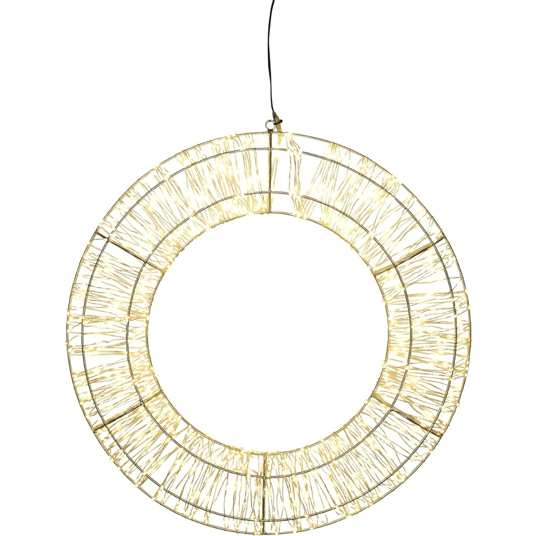 XXL LED Light Wreath in Gold 1000 Micro LEDs 50 cm Diameter with Timer Function Suitable for Indoor and Outdoor Use