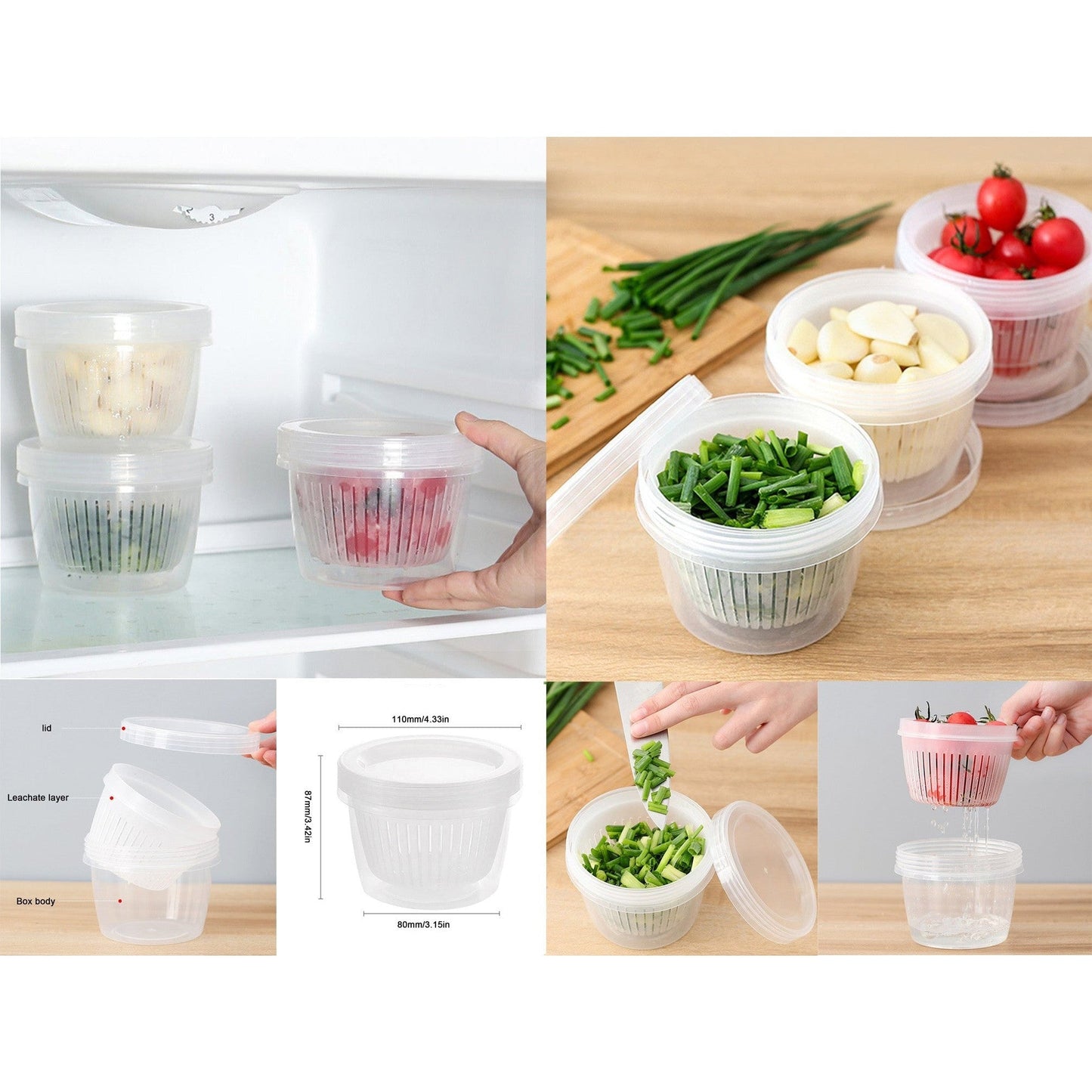 Small Round Food Storage Container with Strainer