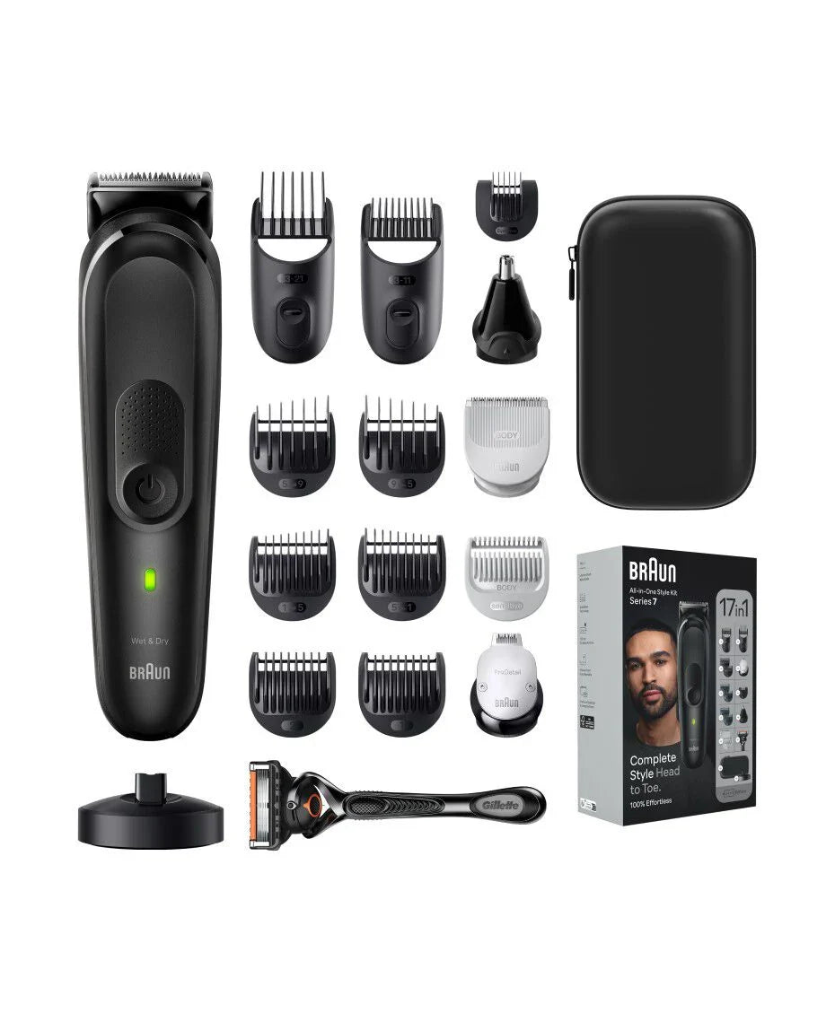 Braun Series 7 17-in-1 All-in-One Waterproof Style Grooming Kit with Premium Travel Case and Charging Stand
