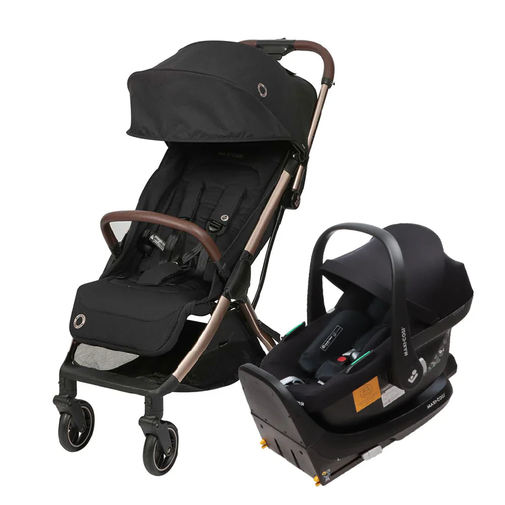 Maxi-Cosi - Eva 3 Bundle - Stroller Cabriofix i-size Car Seat - Cabriofix i-size Base - Essential Black Champagne