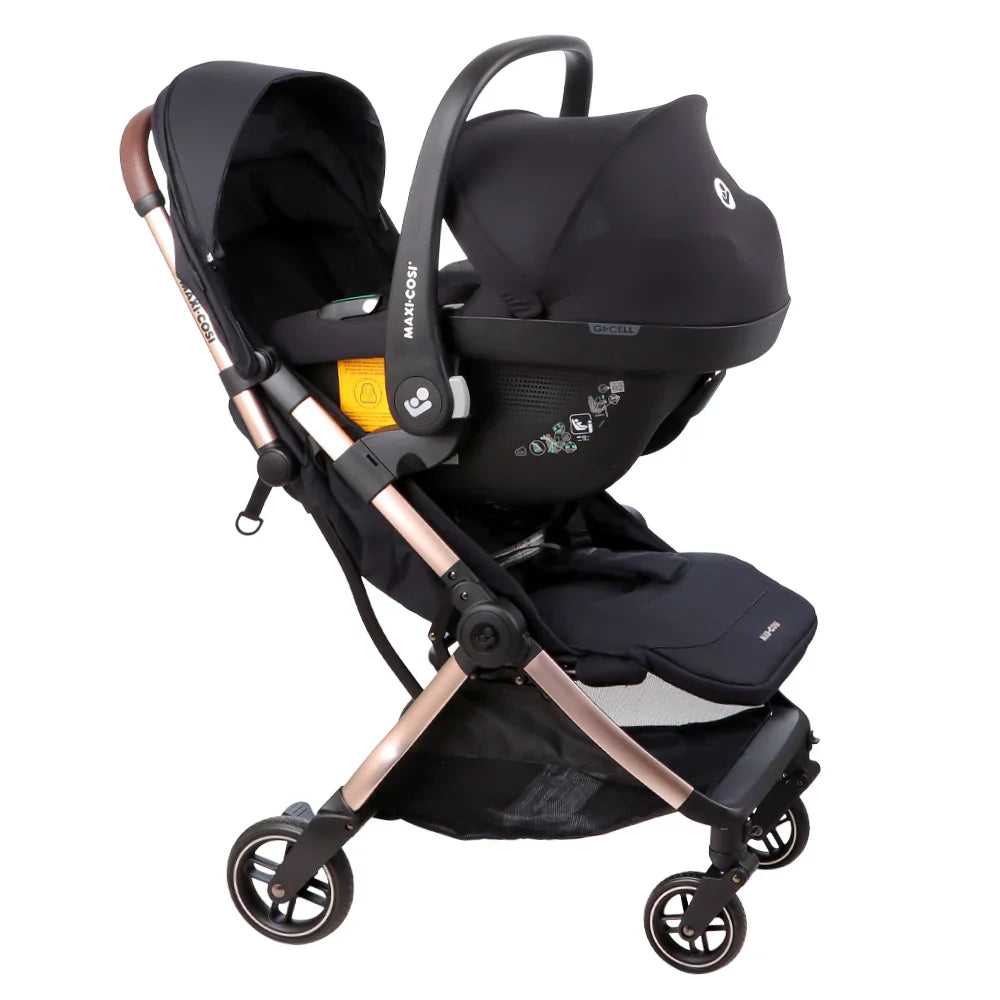 Maxi-Cosi - Eva 3 Bundle - Stroller Cabriofix i-size Car Seat - Cabriofix i-size Base - Essential Black Champagne