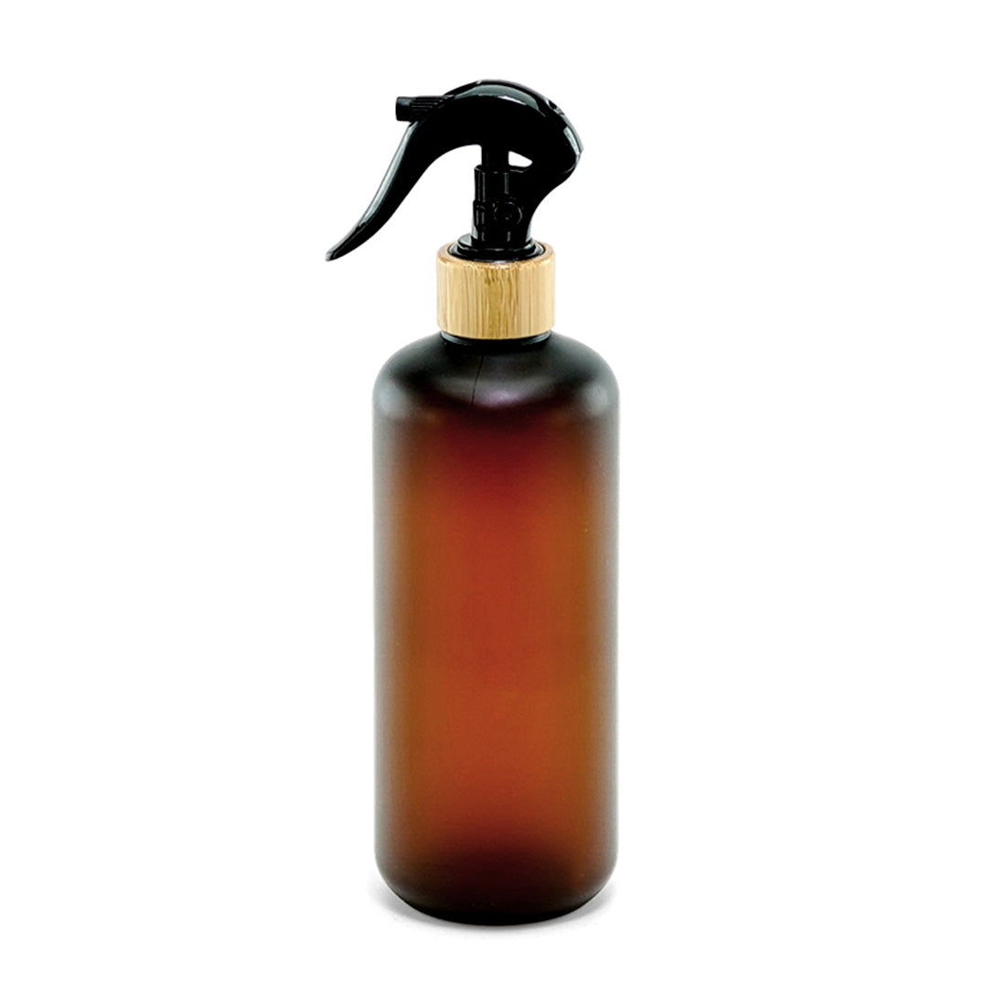 Frosted Amber Spray Bottle W/ Bamboo Neck - Black Sprayer