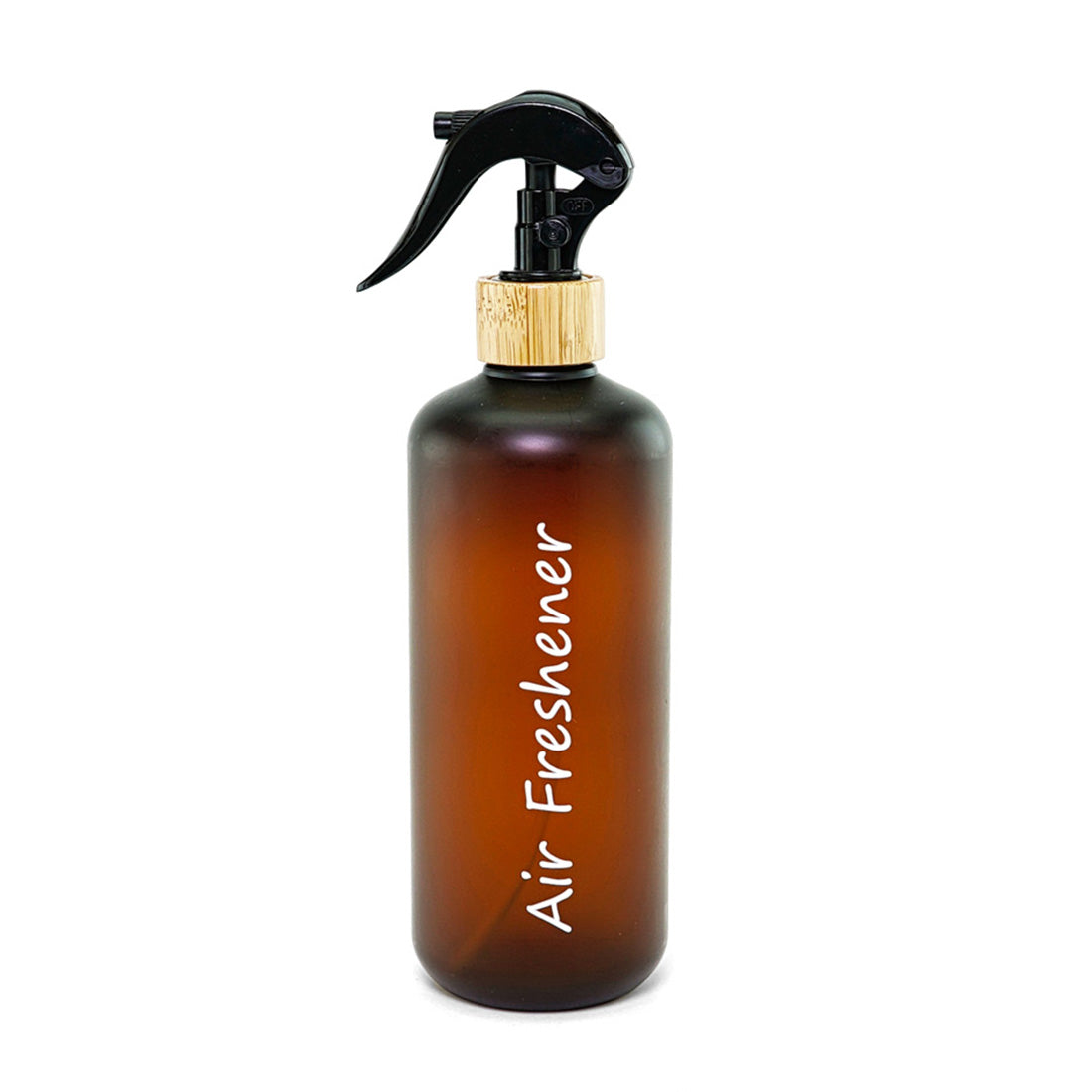 Frosted Amber Spray Bottle W/ Bamboo Neck - Black Sprayer