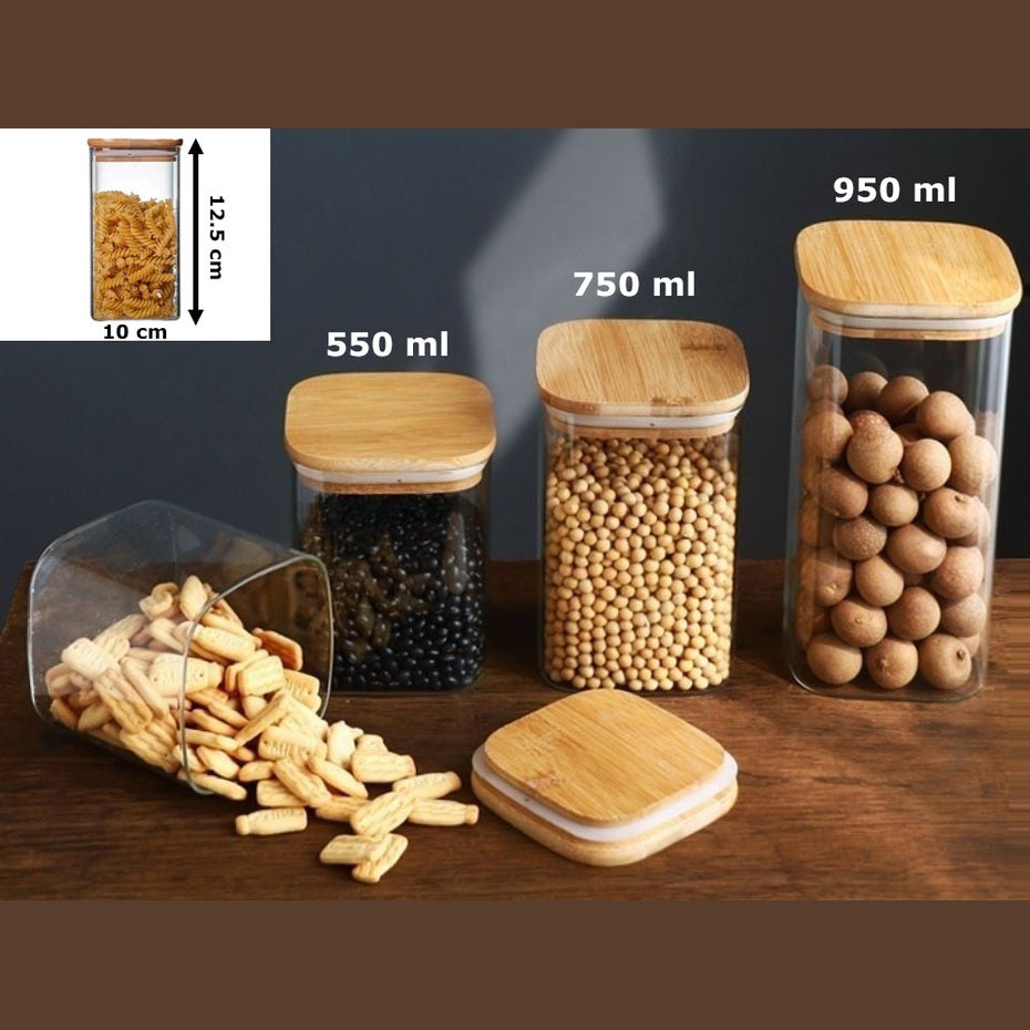 Borosilicate Glass SQ Jar Wood Cover 750 ml